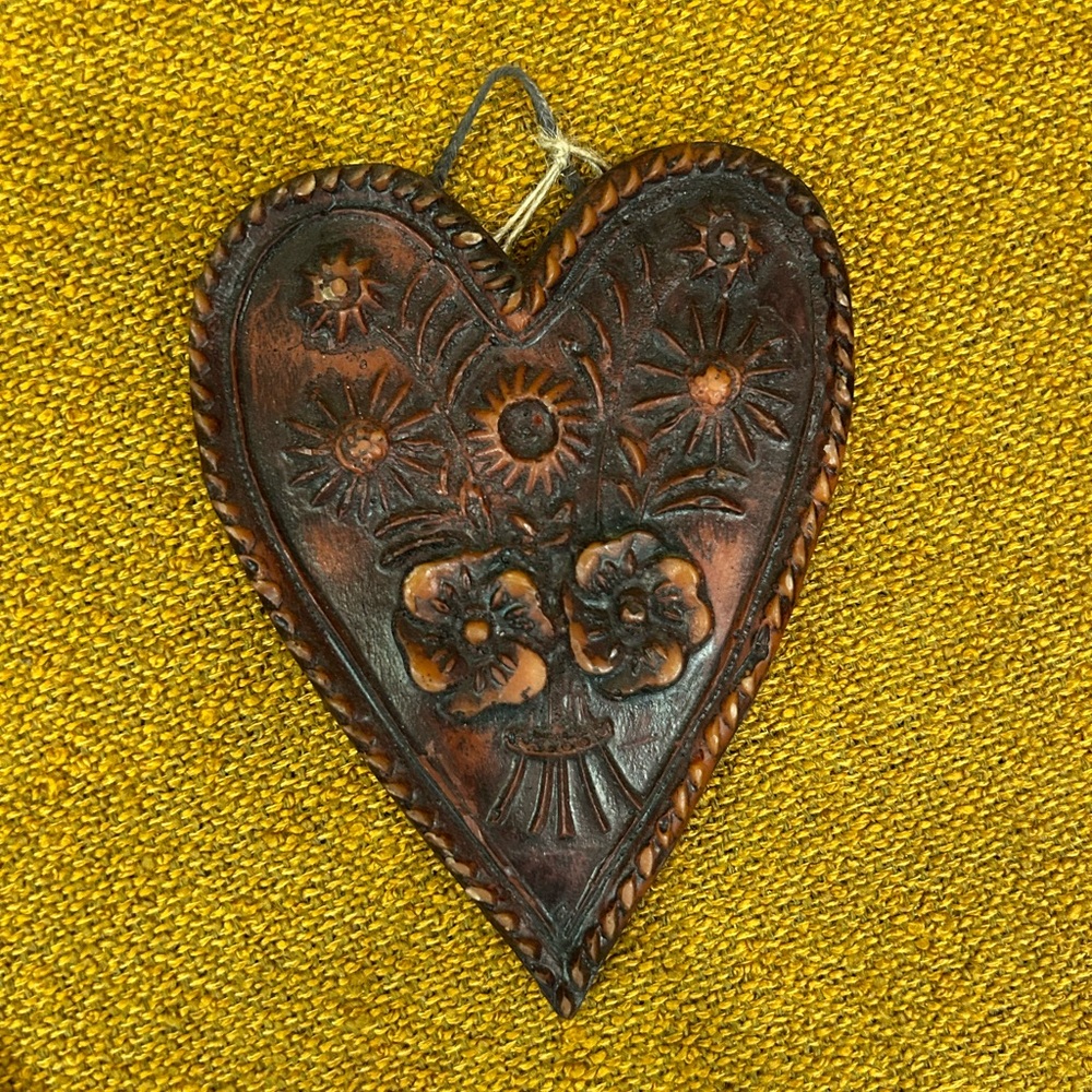 Blackened Beeswax Heart - Folk Art, German Fraktur, Valentine's Day - Picture 2 of 3